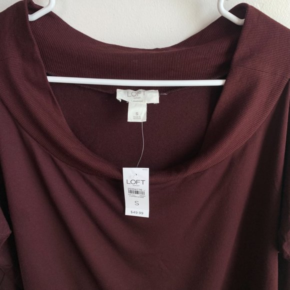 NWT LOFT Burgundy Lounge Wide Neck Short Sleeve Shirt - Picture 5 of 5